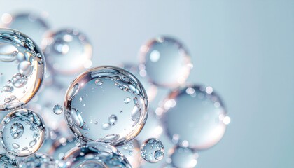 Stunning macro of water droplets evokes purity, freshness, and scientific precision for health, skincare, or environmental campaigns