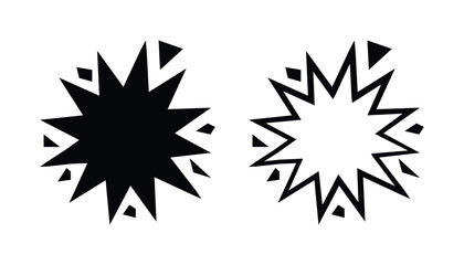 Explosion blast burst detonation boom starburst vector icon, comic silhouette