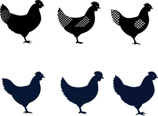 Stylish hen silhouette vector graphic set, perfect for eco friendly food packaging, poultry farming logos, and countryside branding.