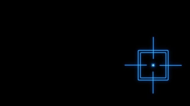 Glowing neon Digital square target cross icon animation on black background. Military training, Military target icon animation. gun aim, sniper target idea. 