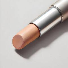Nude Beige Lipstick Close-Up on Soft Background
