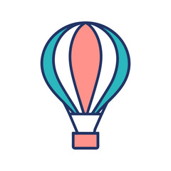 Obraz premium A stylized minimalist vector illustration of a hot air balloon with coral pink and teal blue panels against a solid black background symbolizing adventure and travel