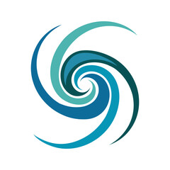 Abstract swirling vortex of blue and teal waves creating a dynamic spiral motion against a stark black background
