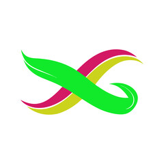 Vibrant abstract intertwined ribbons in green pink and yellow creating a dynamic flowing shape against a solid black background