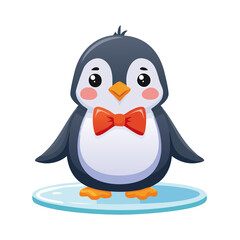 Obraz premium Adorable Cartoon Penguin with Bowtie on Ice