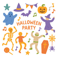 Vibrant Halloween Party Characters and Icons