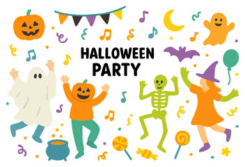 Vibrant Halloween Party Characters and Icons