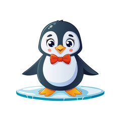 Obraz premium Adorable Cartoon Penguin with Bowtie on Ice