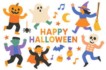 Naklejka premium Vibrant Halloween Party Characters and Icons