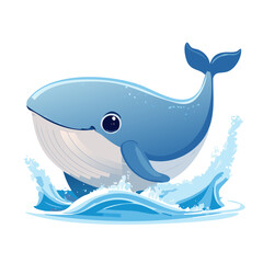 Cartoon Whale Splashing in Water, Playful and Fun Ocean Animal Illustration
