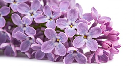 Close-up of a Beautiful Lilac Flower Cluster on White Background.