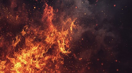 Fiery Flames And Sparks At Night