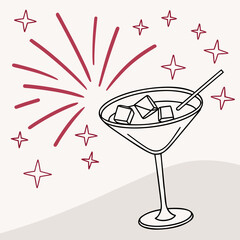Vector art of cocktail with fireworks around