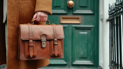 Vintage leather briefcase brown leather hand holding bag brown leather satchel man holding briefcase confidently vintage leather - Powered by Adobe