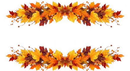Colorful autumn leaves frame isolated on transparent background for your design
