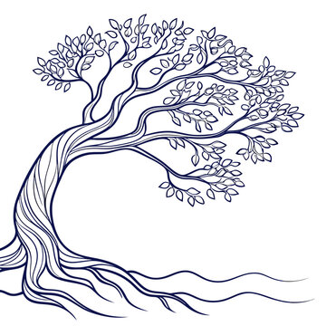 Vector art of windblown tree