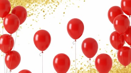 Festive Red Balloons and Golden Confetti Shower - A Joyful Celebration Background with Copy Space.