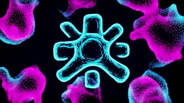 Hypnotic Neon Radiograph of a Futuristic Microorganism or Abstract Symbol Pulsing with Luminous Blue and Pink Energy