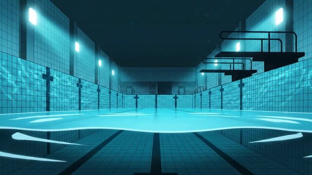 Empty Indoor Swimming Pool with Diving Boards