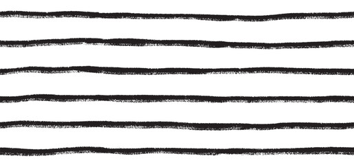 Set of uneven horizontal black stripes drawn with rough brush on white background. Hand drawn grunge seamless pattern illustration. Abstract texture and line art concept.