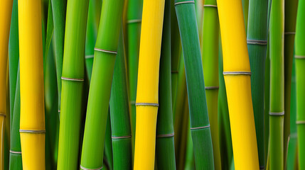 Fototapeta premium Close-up of bamboo stalks in natural green and yellow tones. 