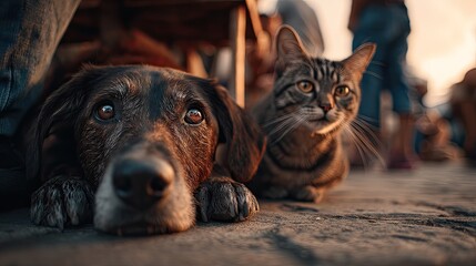 Obraz premium Cat and Dog Friendship