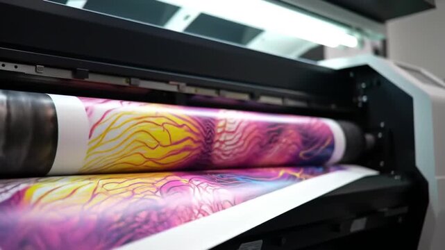 Printing Process: Vibrant Art Print Rolling Through Machine