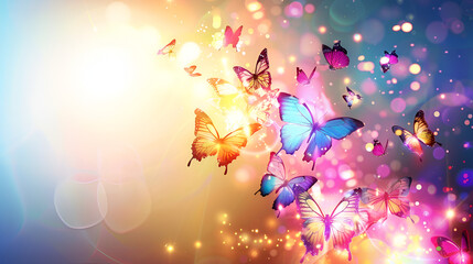 Butterflies flying gracefully in glowing golden magical fantasy light