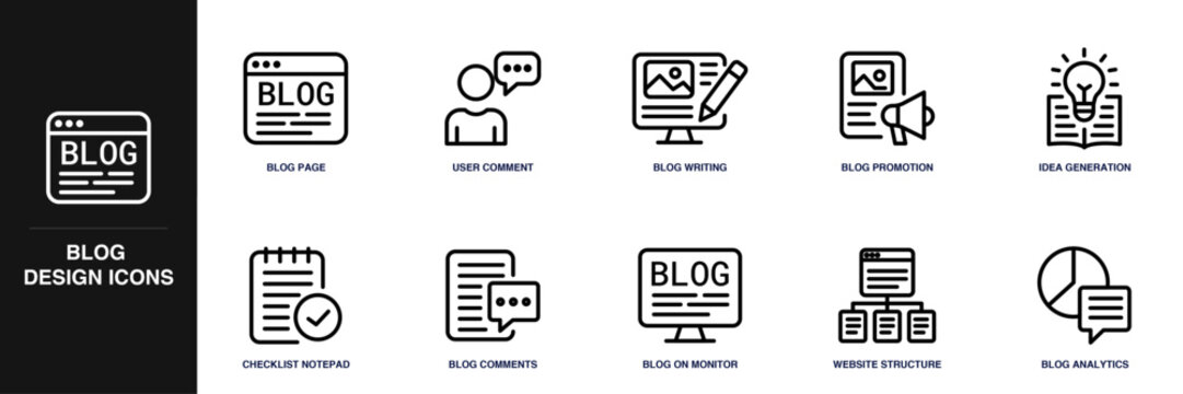 Blog Design Line Icon Set