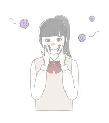 ウイルスに困っている女子生徒