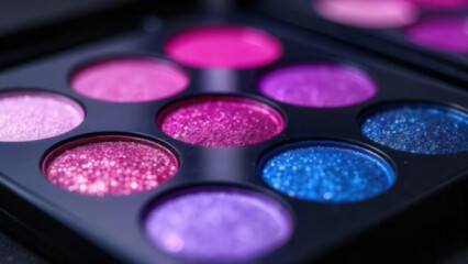 Naklejka premium Glitter eyeshadow palette, macro frame, decorative cosmetics