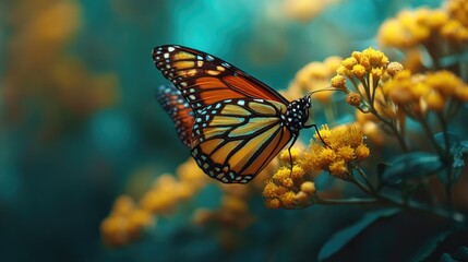 Obraz premium Butterfly on a flower, blurred background.