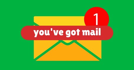 Animation of you have got mail text and envelope over transparent background