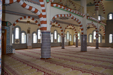 Türkiye, Side, August 23, 2025 Fatih Camii Mosque in Side, interior of the mosque