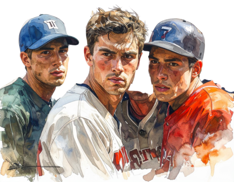  Sketch of baseball team huddle