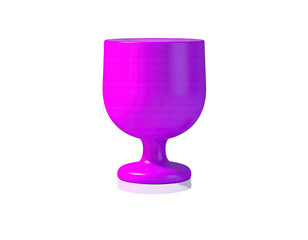 A glossy, purple, 3D-rendered goblet with a white base, set against black