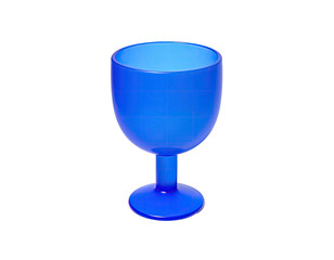 Transparent blue goblet isolated on black, showing reflections, empty