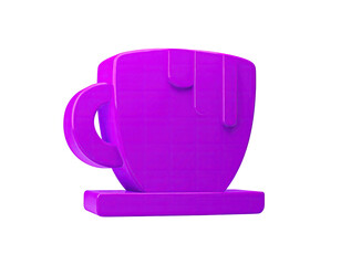 3D rendering of a purple teacup on a dark background, lit from above