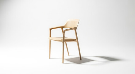 Modern wooden armchair with metal legs on a white background