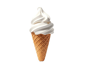 A swirl of creamy white frozen dessert sits atop a crispy waffle cone