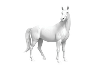 A pristine white horse stands confidently against a stark black background