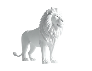 Statuesque, majestic lion rendered in a pristine white, against a black backdrop