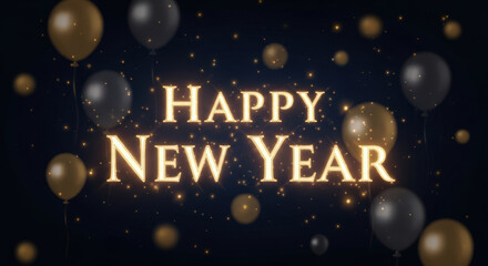 Happy New Year Greeting Balloons Golden Letters Celebration Sparkling Background Image
