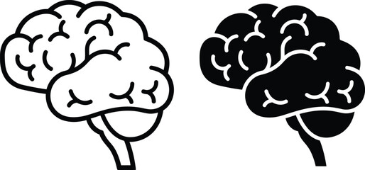 Brain Symbol Line Art. Simple Medical Icon Anatomy with Transparent Background