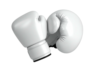 Two white boxing gloves, one resting on the other against a black background