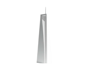 A tall, white, architectural structure with a pointed top against a black background