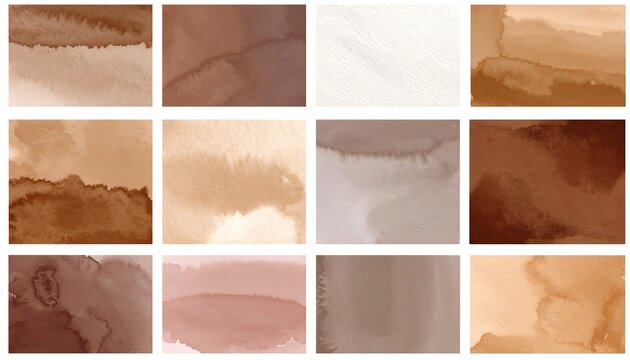 Collection of brown watercolor wash textures