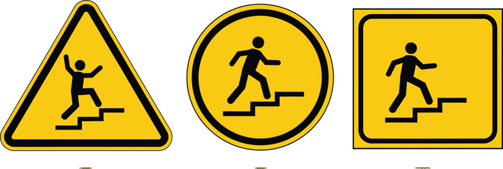 Caution Signage Collection Yellow Triangle Circle and Square Figures on White
