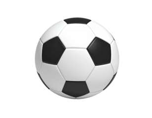 A classic black and white soccer ball, floating against a black background