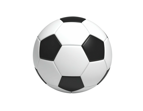 A classic black and white soccer ball, floating against a black background